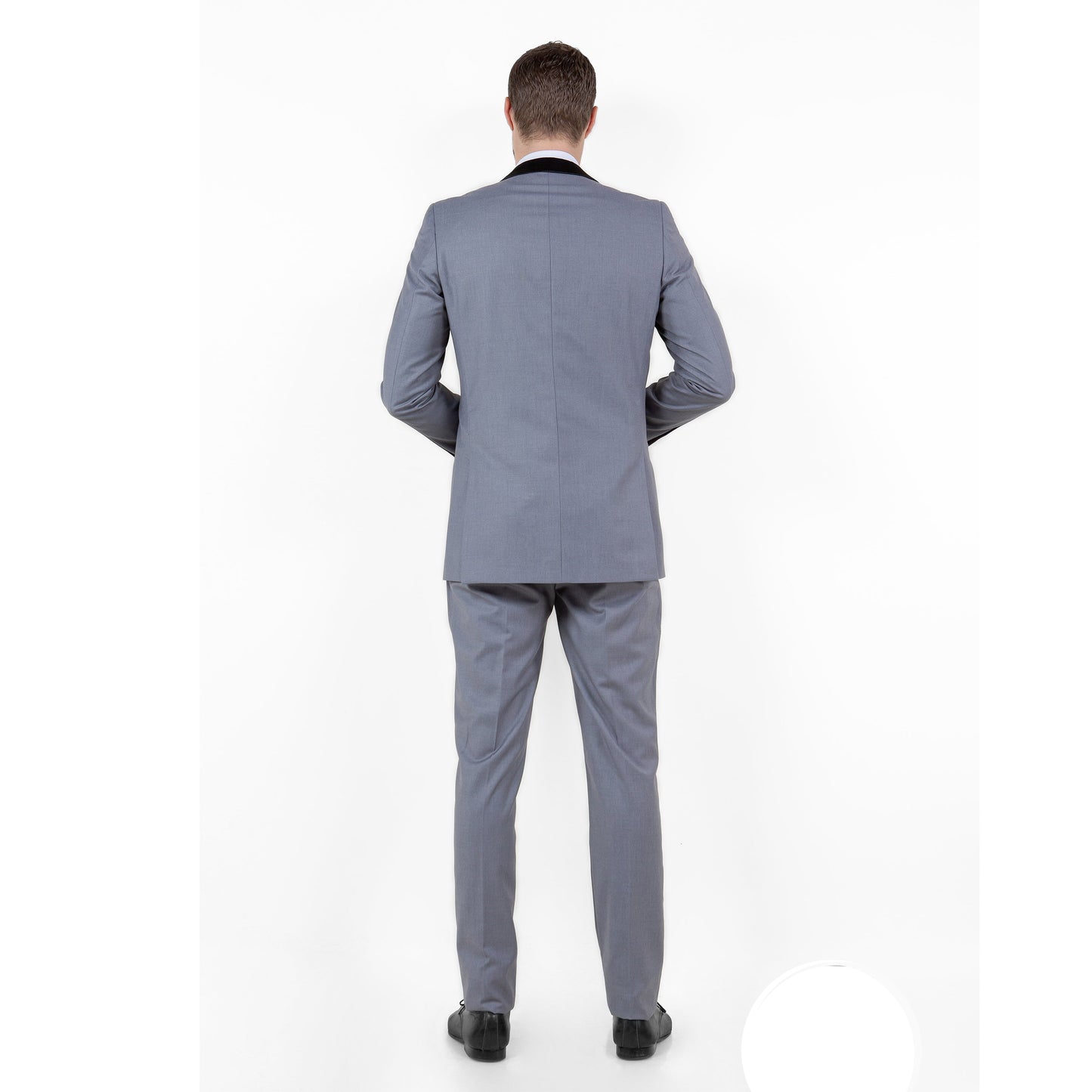 Gray / Black Solid with Black Shawl Collar Trim 2-PC Slim Fit Suits