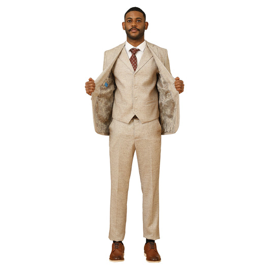 Men's Hybrid-Fit 3pc Tweed Suit w/ Expandable Waistband