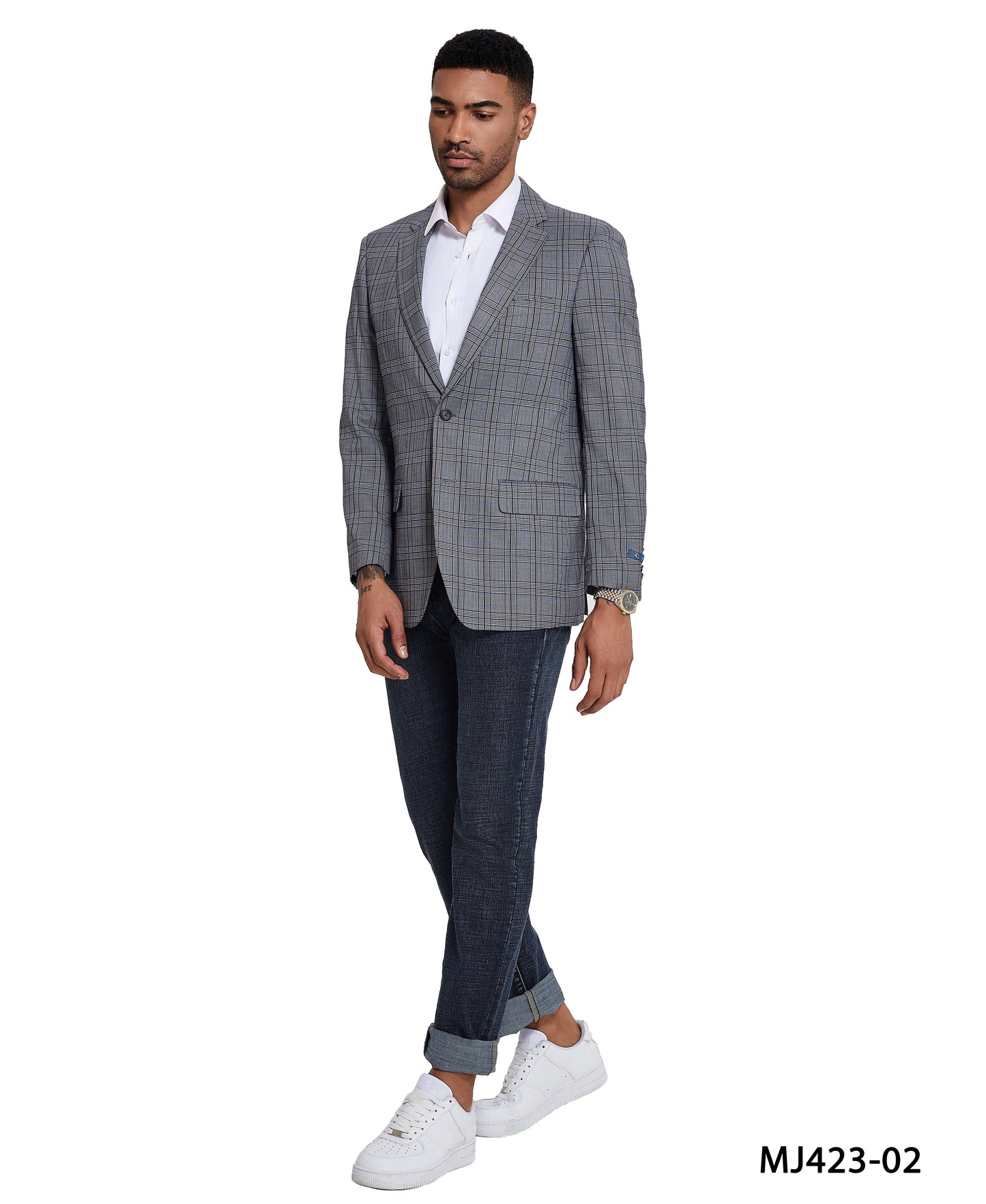 Men's Modern Fit Windowpane Sport Coat w/ Notch Lapel