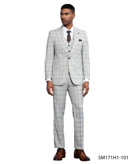 Stacy Adams Mens-suit 3 PC Windowpane