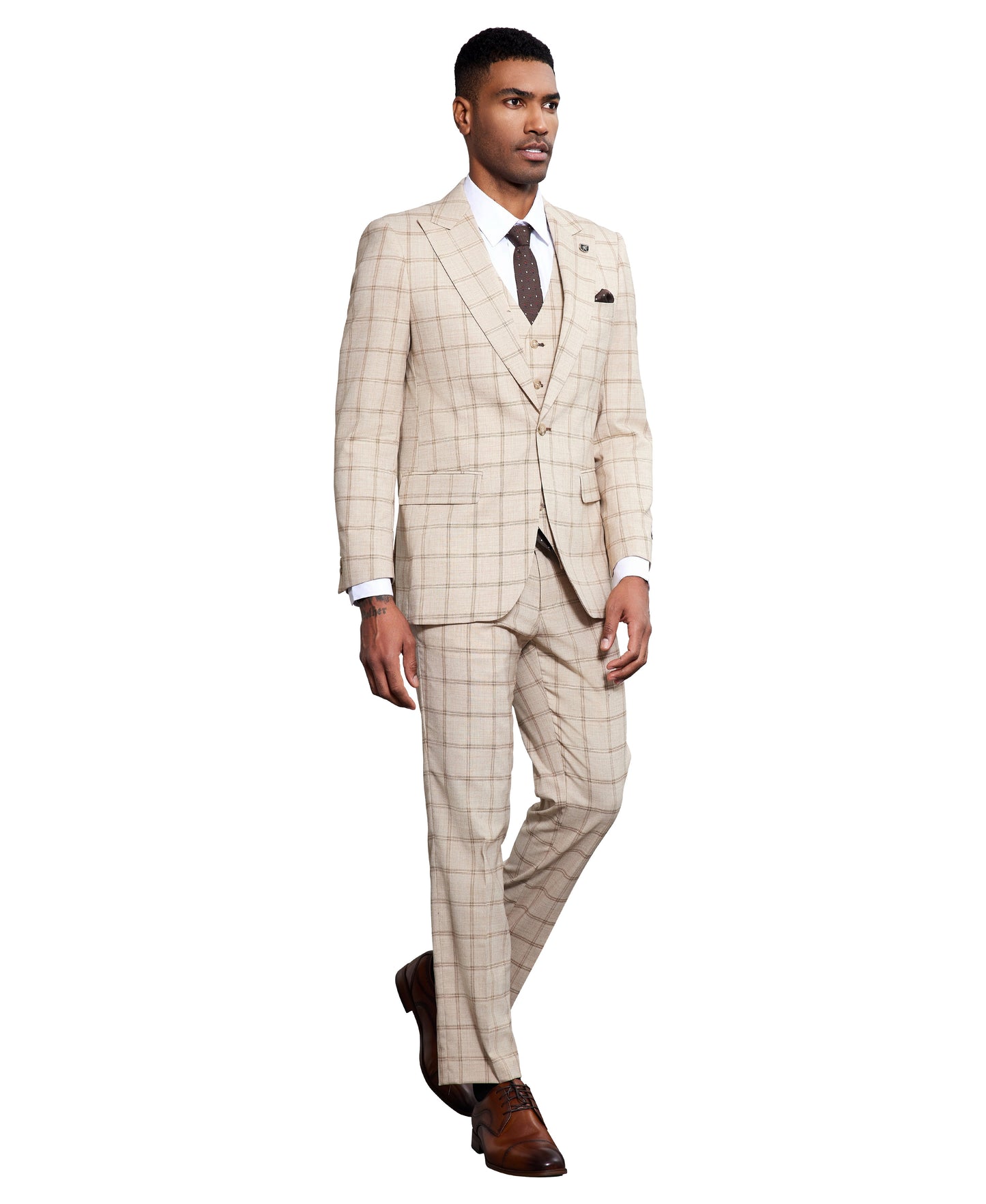 Stacy Adams Mens-suit 3 PC Windowpane