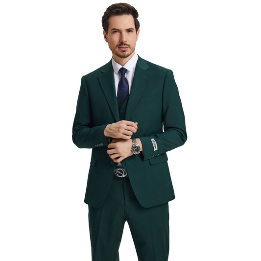 Men's Stacy Adams Hybrid-Fit 3pc Notch Lapel Suit Set, Jacket Vest and Pants