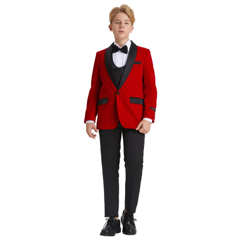 Big Boys 8-20 Christmas Deluxe Velvet 5-Piece Suit Set with Dress Shirt and Bowtie