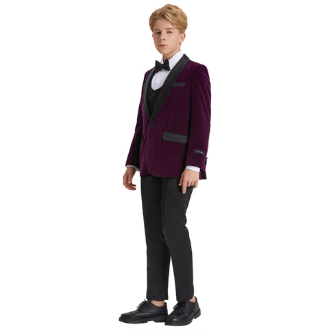 Big Boys 8-20 Christmas Deluxe Velvet 5-Piece Suit Set with Dress Shirt and Bowtie