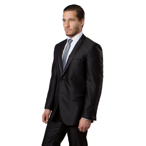 Black / Black Solid Tone on Tone  Satin 2-PC Slim Fit Stretch Suits