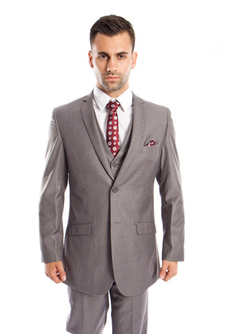 Gray Solid 3-PC Slim Fit Stretch Suits