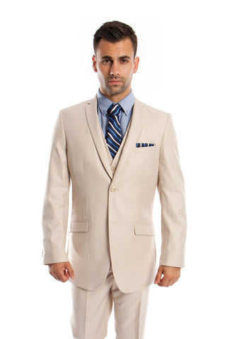 Brown Solid 3-PC Slim Fit Stretch Suits