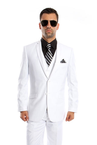 White Solid 3-PC Slim Fit Stretch Suits