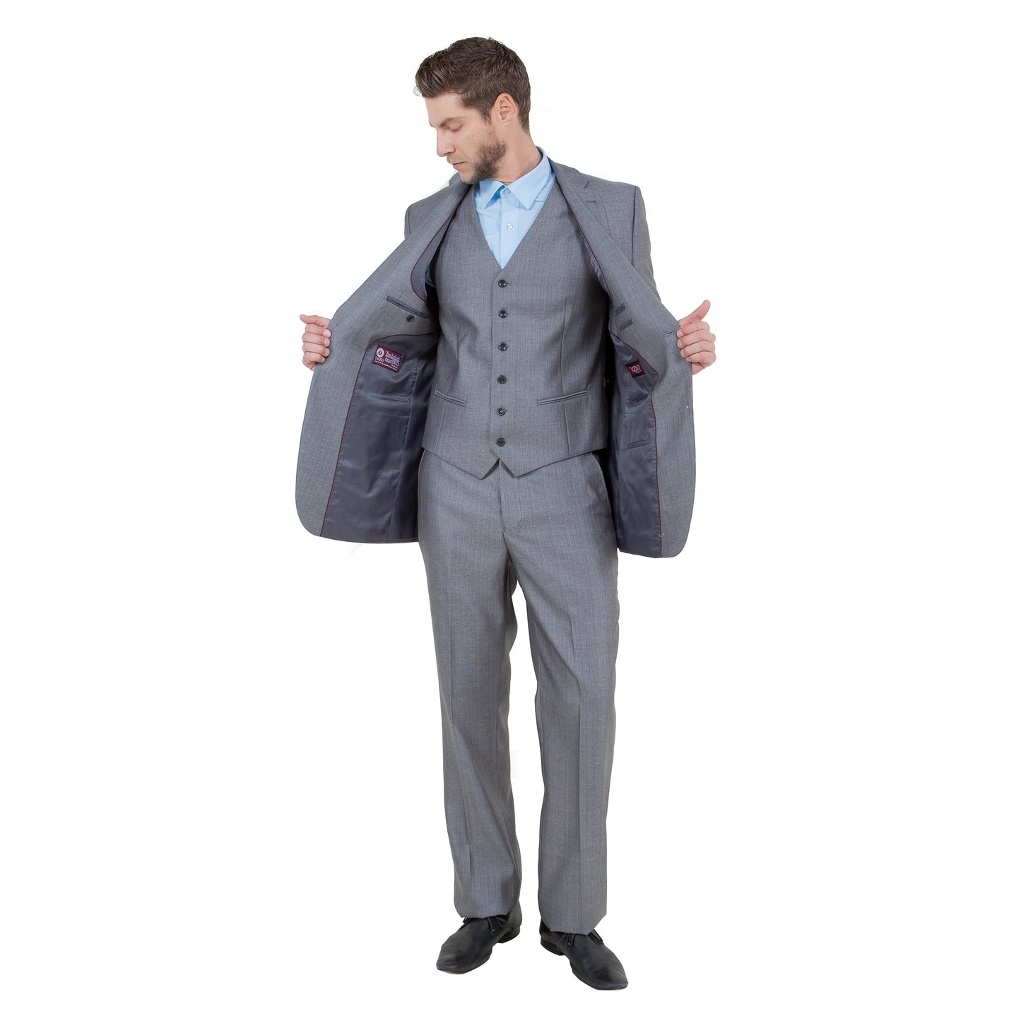 Gray Solid Shiny Sharkskin 3-PC Regular Modern Fit Suits