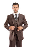 Brown Solid Shiny Sharkskin 3-PC  Modern Fit Suits