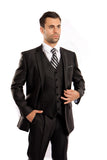 Black Solid Shiny Sharkskin 3-PC Regular Modern Fit Suits