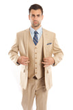 Lt. Beige Solid Shiny Sharkskin 3-PC Regular Modern Fit Suits