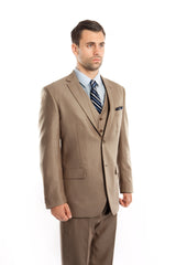 Dk Tan Solid Shiny Sharkskin 3-PC  Modern Fit Suits