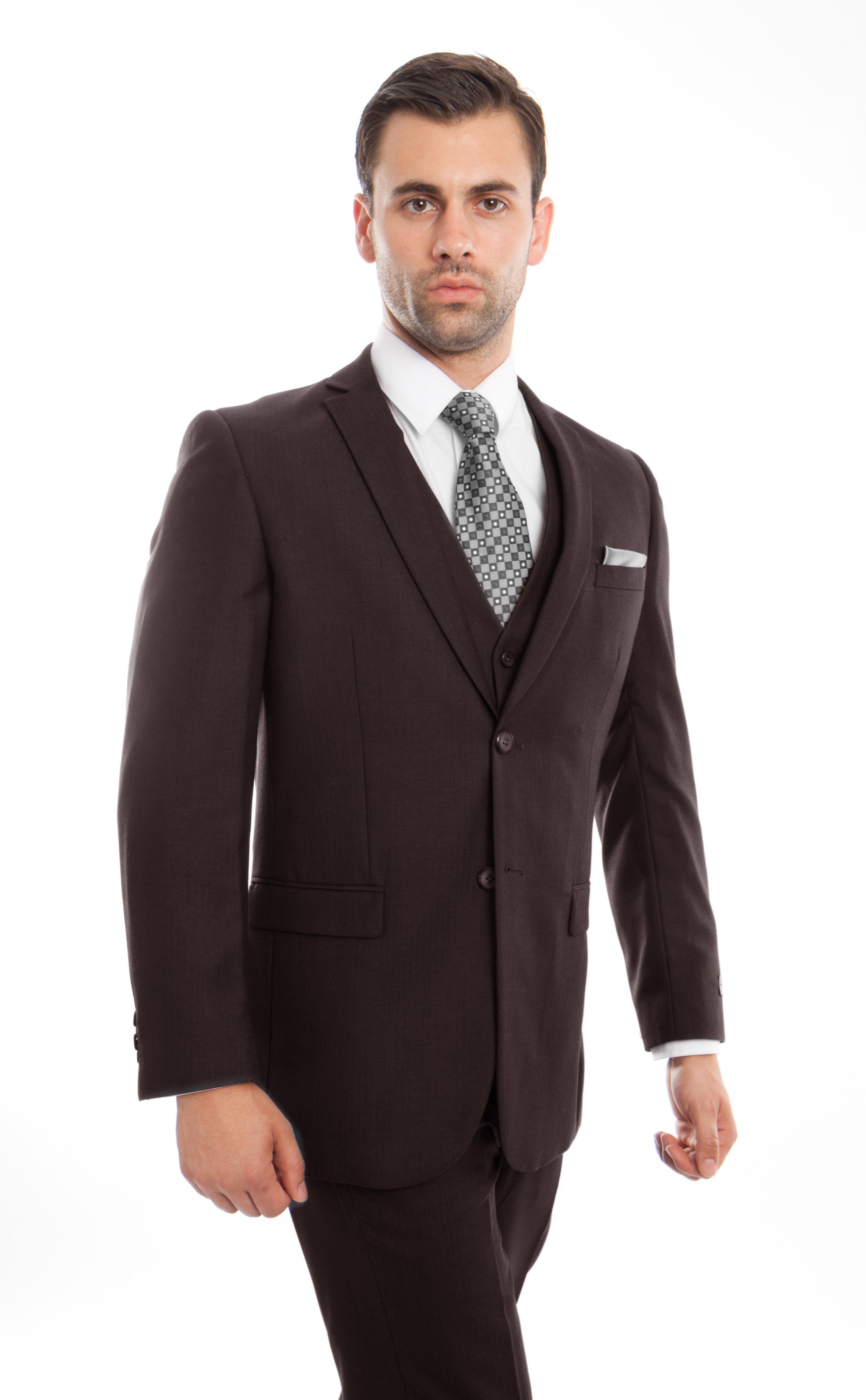 Brown 3-PC Slim Fit Stretch Suits