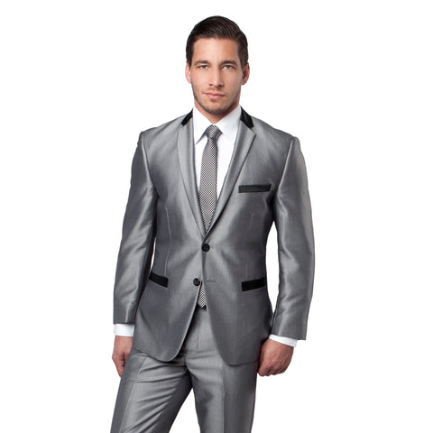 Black Tone on Tone Shiny 2-PC Slim Fit Suits