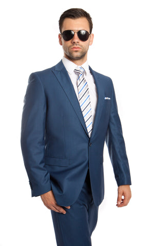 Blue Solid 2-PC Slim Fit Performance Stretch Suits