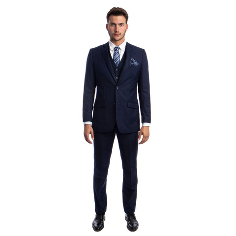 Men's 3pc Solid Suit, Notch Lapel