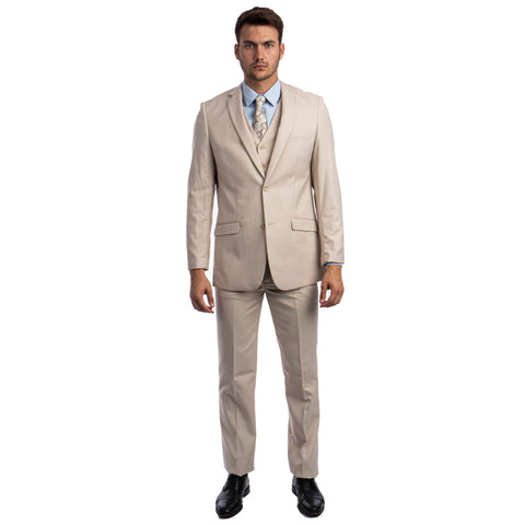 Men's 3pc Solid Suit, Notch Lapel