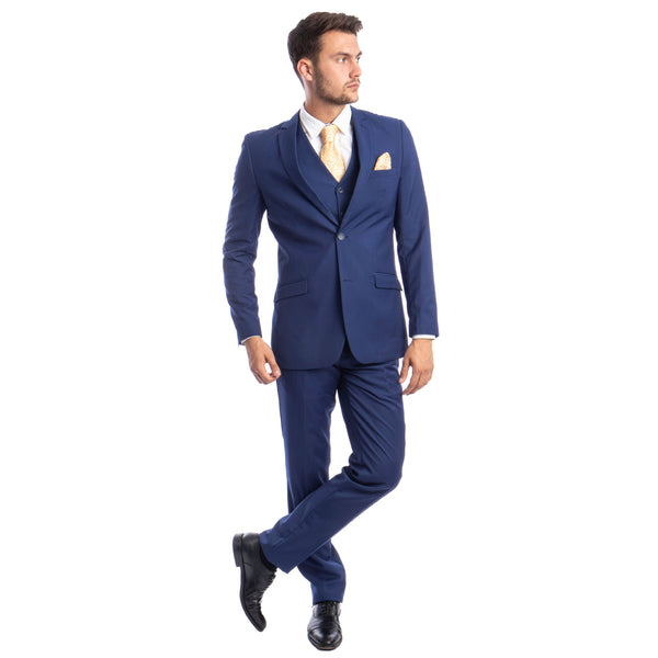 Men's 3pc Solid Suit, Notch Lapel