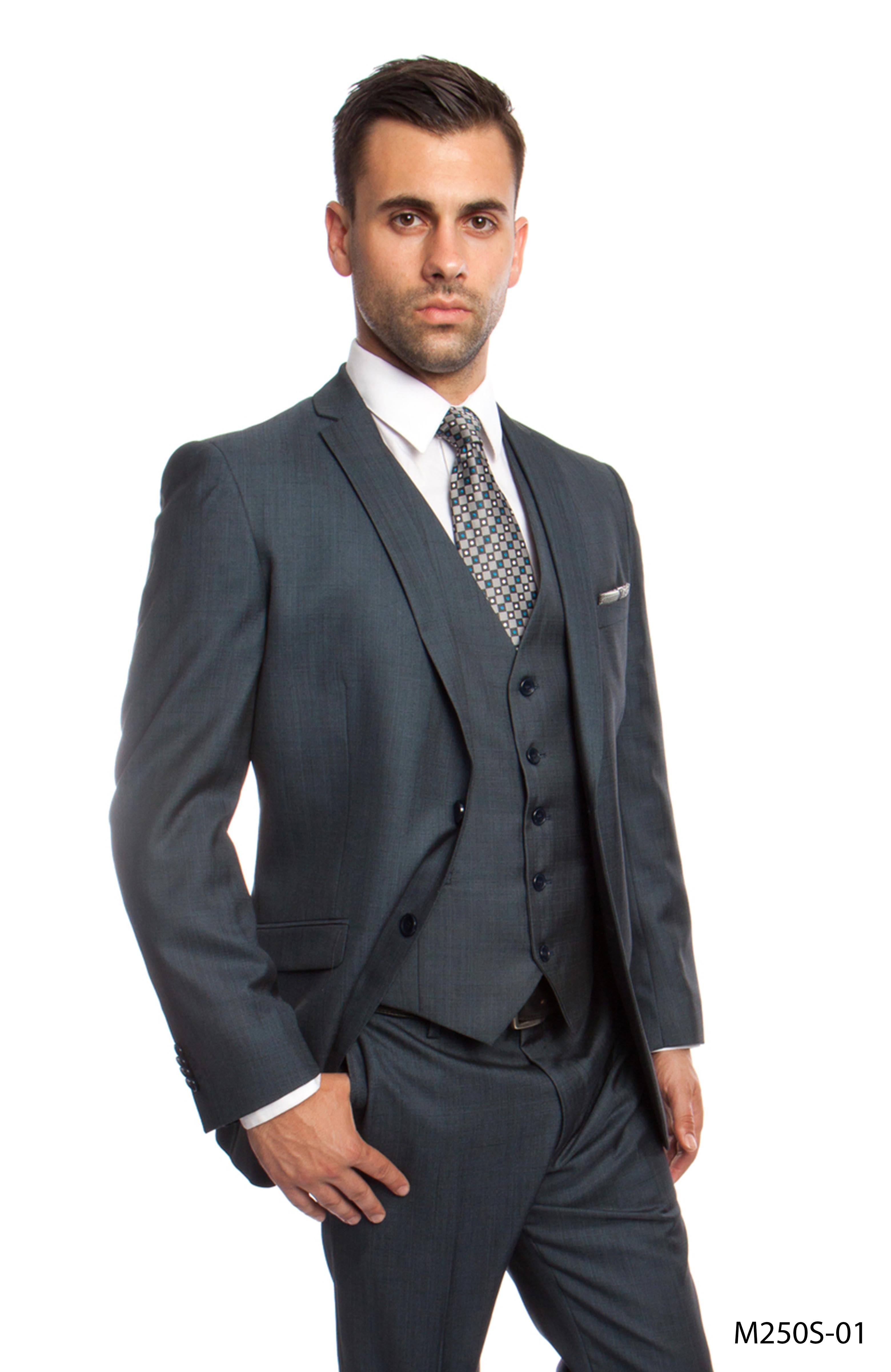 Blue Men's Slim-Fit 3-Piece Sharkskin Suit