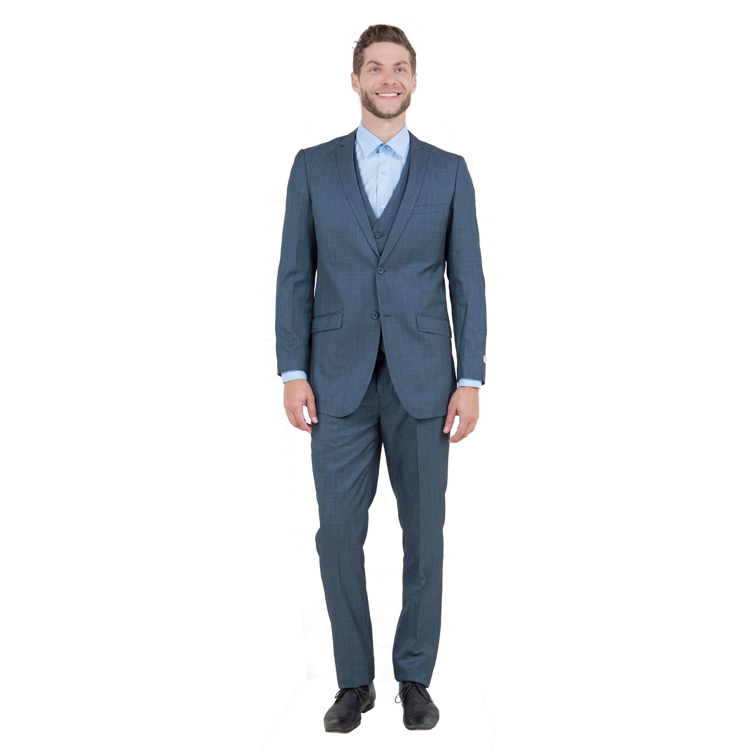 Blue Men's Slim-Fit 3-Piece Sharkskin Suit