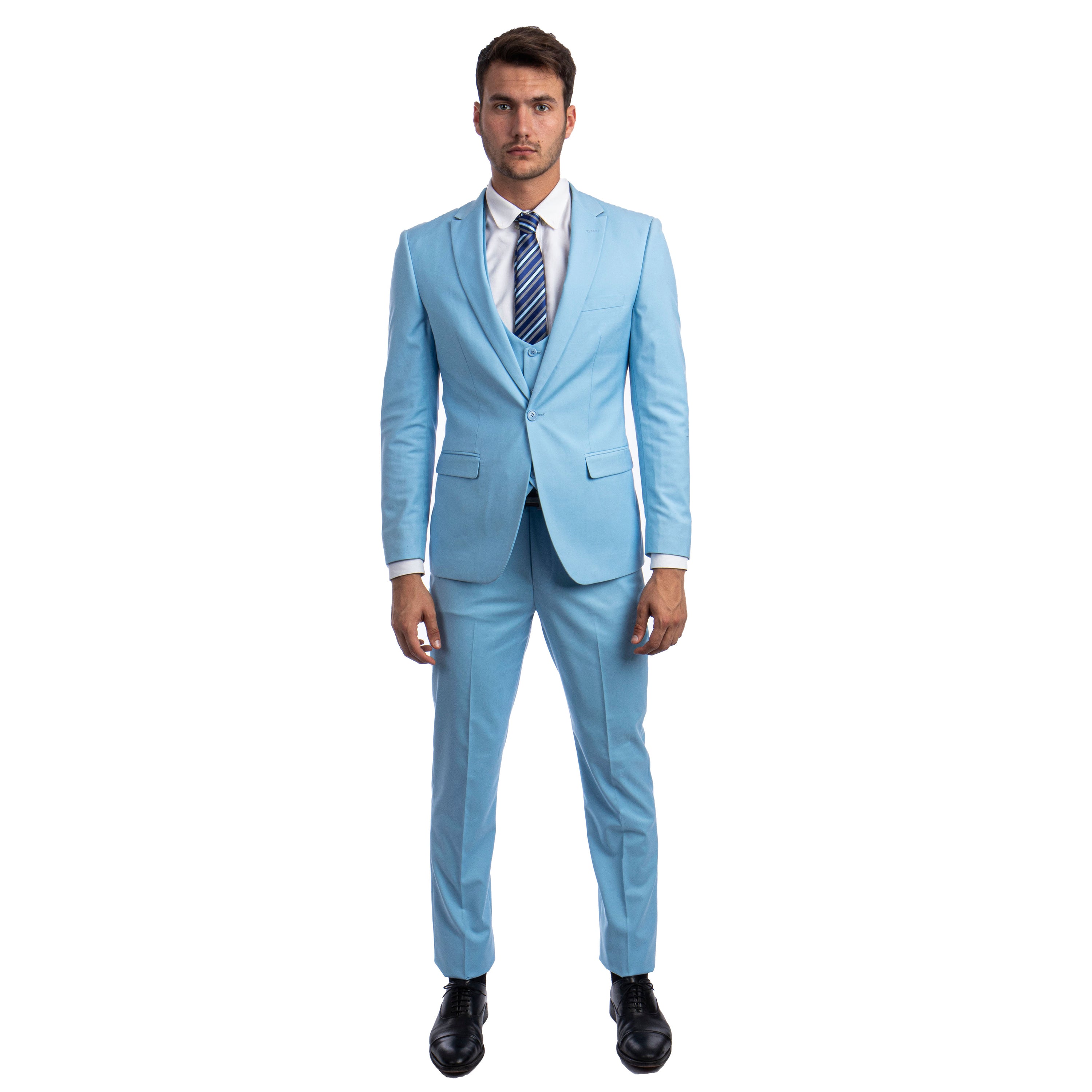 Sky Blue Men's Ultra Slim-Fit 3pc Suit w/ Expandable Waistband