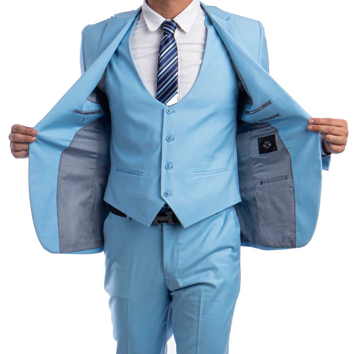 Sky Blue Men's Ultra Slim-Fit 3pc Suit w/ Expandable Waistband