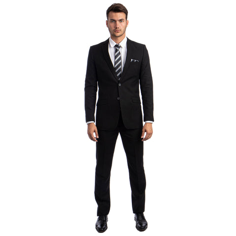 Black Men's Hybrid-Fit 3pc Paisley Suit w/ Wide Black Shawl Collar