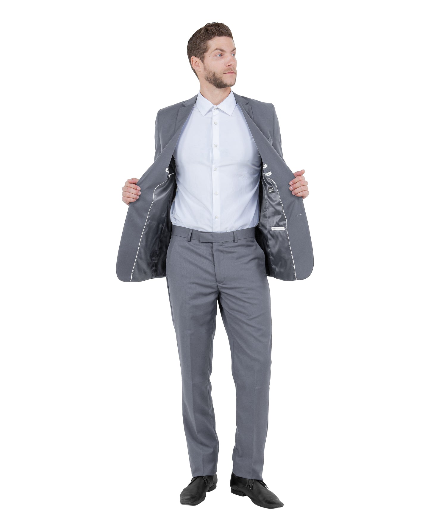 Mid Grey Men's Hybrid-Fit 3pc Paisley Suit w/ Wide Black Shawl Collar