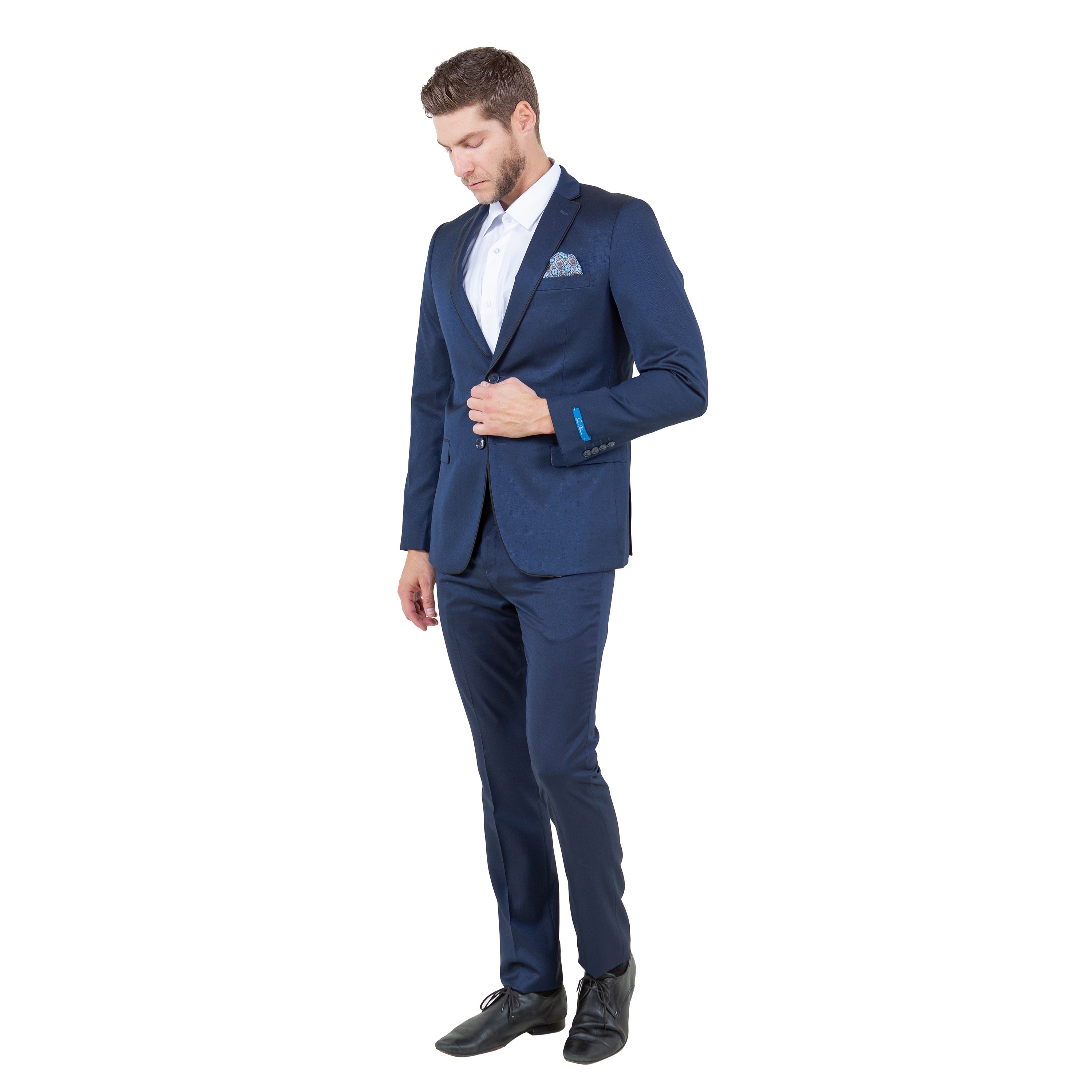 Blue 2 PC Birdseye Suit Skinny Fit Suits