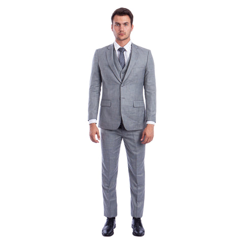 Men's Hybrid-Fit 3pc Sharkskin Suit w/ Expandable Waistband