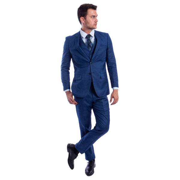 Men's Hybrid-Fit 3pc Sharkskin Suit w/ Expandable Waistband