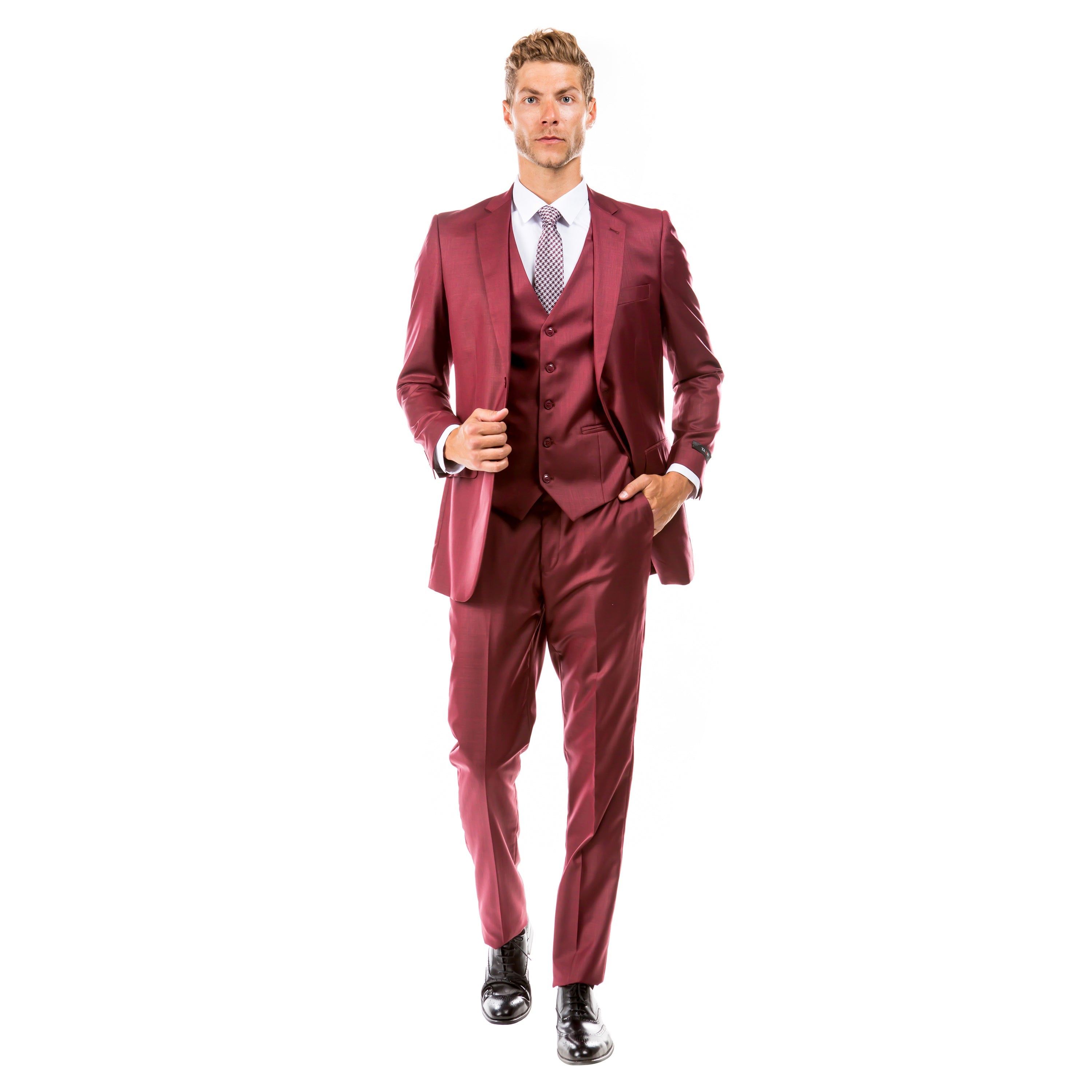 Men's Hybrid-Fit 3pc Sharkskin Suit w/ Expandable Waistband