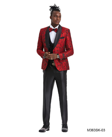 Red / Black Shawl Collar Paisley Mens-suit