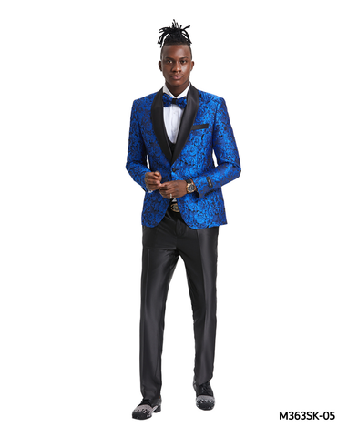 Royal / Black Shawl Collar Paisley Mens-suit