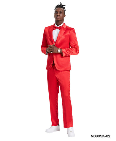 Red Solid Shiny U-Shape Vest Mens-suit