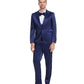 Blue Solid Shiny U-Shape Vest Mens-suit