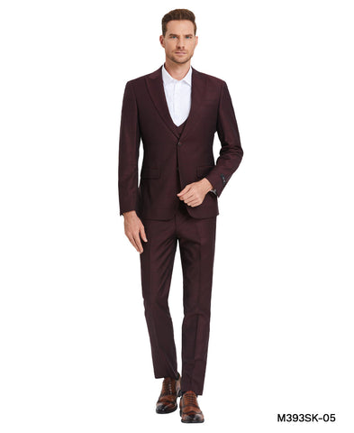 Wine Winndow Plaid - Double Breast U-Shape Vest Mens-suit