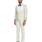 3 PC Floral Satin Shawl Collar Double Breasted Suit
