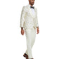 3 PC Floral Satin Shawl Collar Double Breasted Suit