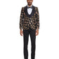 3 PC Floral Satin Shawl Collar Double Breasted Suit