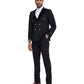2 PC Solid Satin Peak Lapel Double Breasted Suit