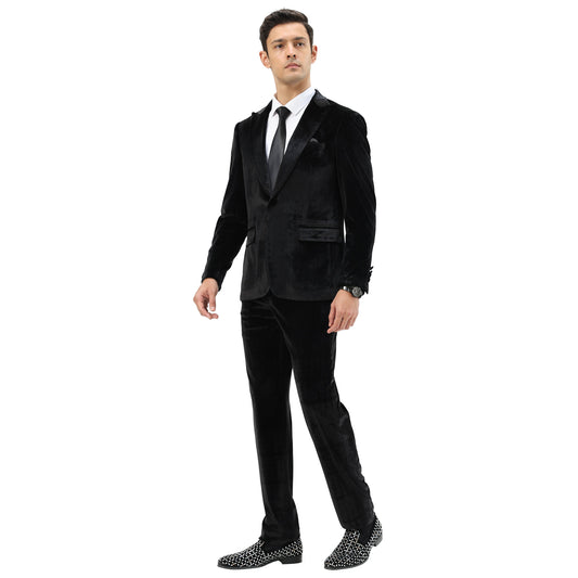 Tazzio Mens Velvet Skinny Fit Suit,Peak Lapel
