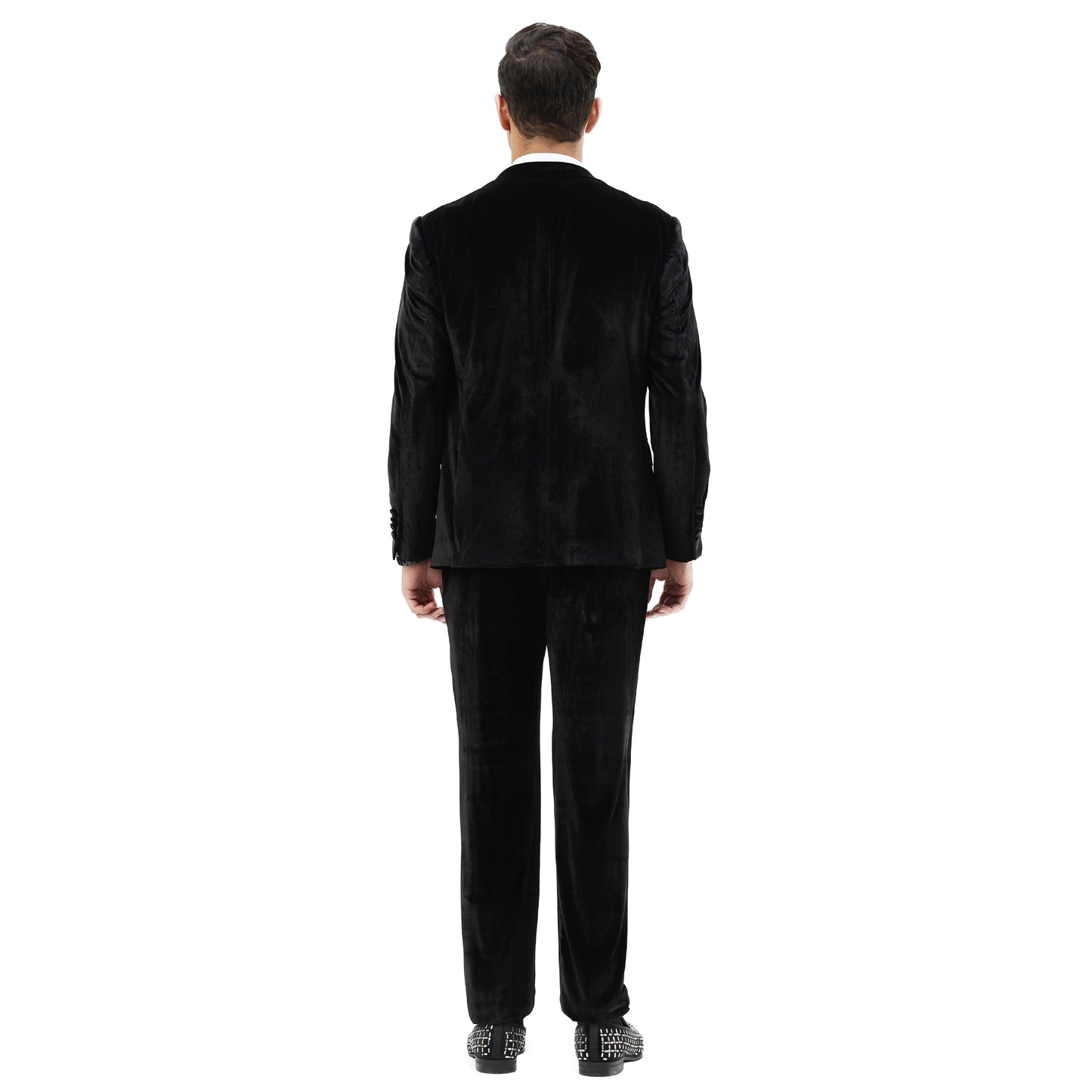 Tazzio Mens Velvet Skinny Fit Suit,Peak Lapel