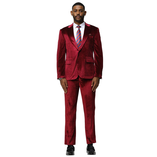 Tazzio Mens Velvet Skinny Fit Suit,Peak Lapel