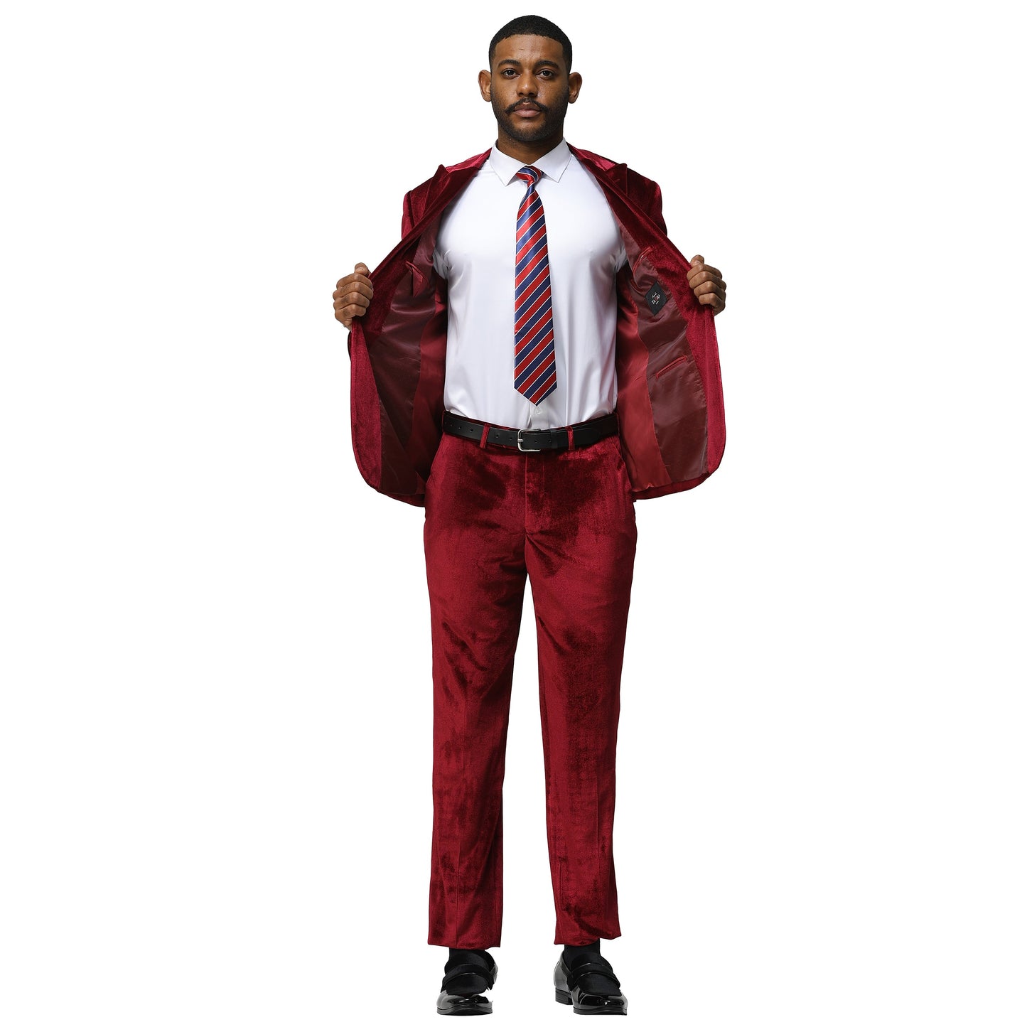 Tazzio Mens Velvet Skinny Fit Suit,Peak Lapel