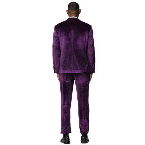 Tazzio Mens Velvet Skinny Fit Suit,Peak Lapel