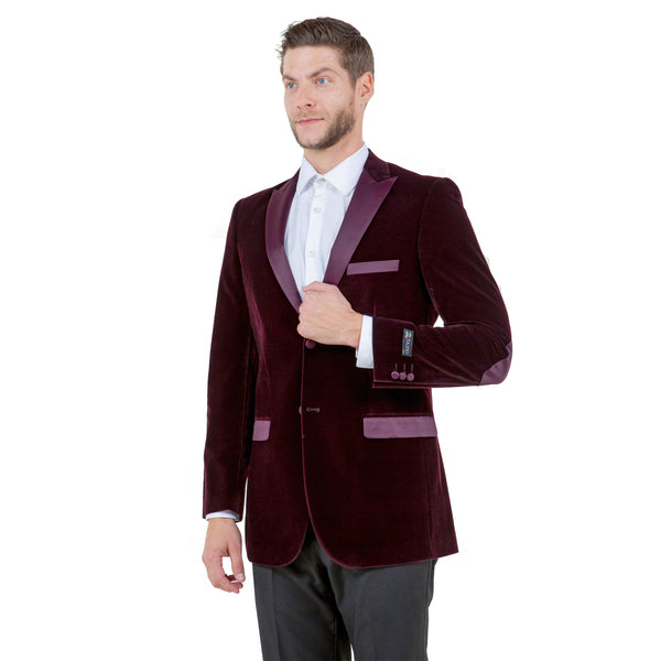 Men's Modern Fit Velvet Blazer w/ Elbow Patch