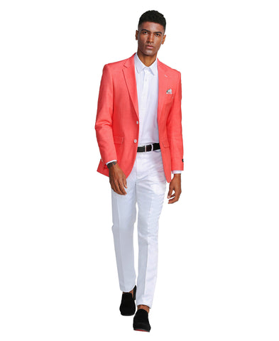 Solid Linen Look Notch Lapel Blazer Jacket