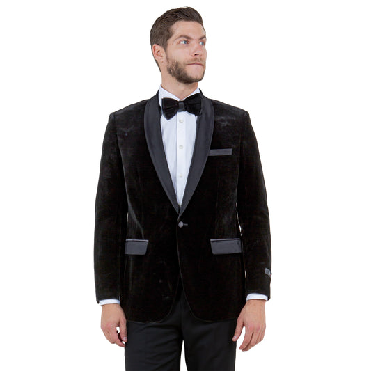 Men's Velvet Slim-Fit Blazer w/ Satin Shawl Collar